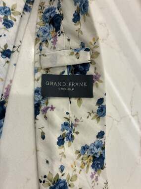 Grand Frank Stockholm White Floral Print Cotton Necktie
